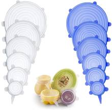 Tapas elásticas de silicona para envolver alimentos, cubiertas universales para cuencos, ollas, sartén, accesorios de cocina, suministros, 6 uds. 2024 - compra barato