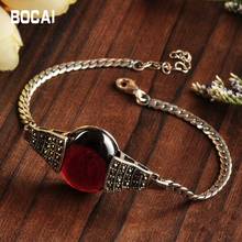 Preto prata jóias por atacado 925 prata esterlina pulseira incrustada garnet marcasite feminino pulseira xh025333w 2024 - compre barato