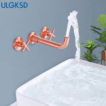 ULGKSD, розовое золото, смеситель для ванной комнаты, двойная ручка, смеситель для горячей и холодной воды, кран для раковины, вращение на 360, настенный 2024 - купить недорого