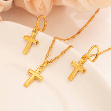 gold small cross Pendant Necklace chain Earrings sets Jewelry Gold Christian jewelry sets for women girl Best Jesus  bridalGifts 2024 - buy cheap