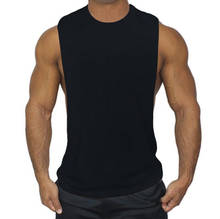 Correndo colete masculino ginásio tanque topos roupas de musculação soild o-pescoço algodão músculo tanktop masculino treinamento sem mangas singlets 2024 - compre barato