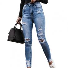 2021 Summer Vintage Long Pants Sexy Slim Ripped Hole High Waist Cowboy Denim Trousers Skinny Women Jeans Daily Life Pencil Pants 2024 - buy cheap