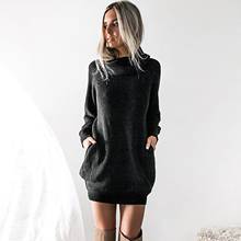 2021 Women Turtleneck Long Sleeve Pullover Sweater Dress Loose Tunic Warm Knitted Casual Loose Soft Solid Color Mini Dresses 2024 - buy cheap