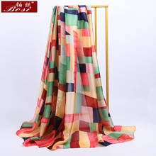 New silk Satin scarf Multicolor print women Luxury Brand long scarves summer Solid shawl Fashion Hijab beach Soft Foulard Female 2024 - buy cheap