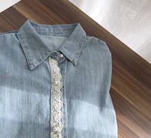 2021 Fashion Women Spring Lace Decorated Denim Shirt Turn Down Collar  Women Denim Blouses Women Tops And Blouses Chaqueta Mujer 2024 - buy cheap