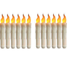 Упаковка из 12 аккумуляторных свечей с таймером, беспламенные поддесветодиодный электрические длинные светодиодные конусные свечи для Хэллоуина и Рождества 2024 - купить недорого