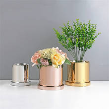 Vaso de flores minimalista nórdico, vaso de cerâmica para plantar plantas verdes douradas e prateadas, recipiente para plantas, enfeite de mesa de escritório, decoração para casa 2024 - compre barato