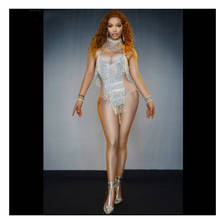 Sparkly Sequins Tassels Tights Sleeveless Spandex Bodysuit Sexy Bar Women Singer DJ Pole Dancing Costume Nightclub DS Stage Wear 2024 - buy cheap