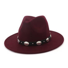 Chapéu masculino e feminino de lã lisa com rebites, chapéu tipo fedora para jogar, chapéu de cavalheiro, aba lisa para homens e mulheres 2024 - compre barato