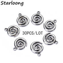 30pcs/Lot Antique Vintage Silver Plated Zinc Alloy Round Spiral Shape Little Charm Pendant DIY Jewelry Making For Bracelet 2024 - buy cheap