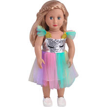 18-дюймовая Одежда для девочек, Радужное кружевное платье, американская юбка для новорожденных, детские игрушки, размер 43 см, детские куклы c874 2024 - купить недорого