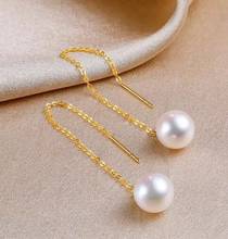 Noble jewelry par-pendientes de perlas naturales japonesas AKoya tahitian, pendientes de gota de oro amarillo de 18K, accesorio 2024 - compra barato