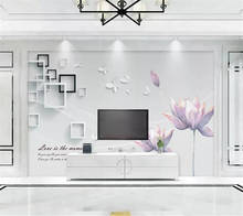 Papel de pared personalizado, caja de mariposas con flores púrpuras, 3D, Fondo de TV estéreo, papel de pared 2024 - compra barato