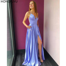 HONGFUYU Lilac Spagetti Straps Evening Party Dresses vestidos de fiesta de noche Side Slit Prom Dress with Pocket robe de soiree 2024 - buy cheap