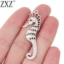 ZXZ-collar de plata tibetana para mujer, colgante de plata de 10 uds, caballito de mar grande, caballito de mar, joyería de 52x17mm 2024 - compra barato