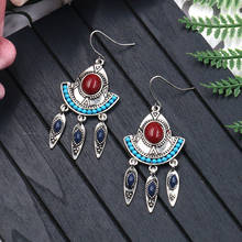 Pendientes bohemios con borlas para mujer, aretes largos de Color plateado, azul y rojo, con cuentas 2024 - compra barato