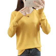 Suéter feminino manga longa gola redonda, pulôver casual outono inverno g561 2024 - compre barato