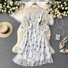 SINGREINY French Embroidery Mesh Dress Women Sweet Puff Sleeve O Neck A-line Dresses 2021 Summer Elegant Streetwear Midi Dress 2024 - buy cheap