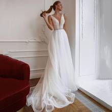 Thinyfull New Arrival Sequined Bride Dresses  V Neck A Line Sleeveless Beading Wedding Dress Tulle Zipper Vestido De Novia 2020 2024 - buy cheap