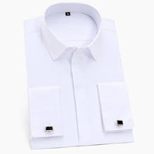 Camisas brancas sociais para homens, camisa clássica com algemas franceses, camisa coberta de manga longa, ideal para trabalho de escritório 2024 - compre barato