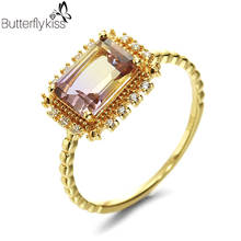 Bk 9k anéis hidrogenados naturais de ouro, zircônio retângulo vintage para mulheres, presentes de festa de casamento e noivado, joias finas femininas 2024 - compre barato