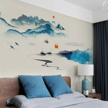 Grande Retro estilo chino paisaje tinta pintura pared pegatinas para sala de estar dormitorio decoración de hogar romántica papel pintado arte 2024 - compra barato