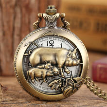 Relógio chinês vintage formato de javali, corrente de bronze com pingente metade de caçador, relógio de quartzo de bolso 2024 - compre barato