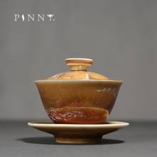 PINNY Porcelain Painted Gold Landscape Cover Gaiwan Pigmented Ceramic Kung Fu Tea Tureen Antique Chinaware Tea Bowl 2024 - buy cheap