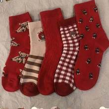 1 pair of cute cartoon women's cotton socks, red fashion bear socks, comfortable, breathable and versatile 2024 - buy cheap