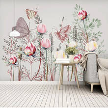 Пользовательские фото обои современный розовый цветок бабочка фрески Гостиная ТВ диван спальня романтический фон настенный Декор 3D стикер 2024 - купить недорого
