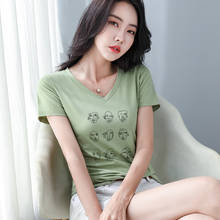 Women Cotton Face Print T-shirts 2020 New Arrival Summer V Neck Hiphop Personality T-shirts Female Tees Korean Short Sleeve Tops 2024 - buy cheap