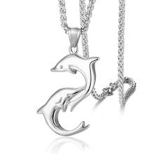 Collar con colgante de doble Delfín de pez Animal de acero inoxidable, collares de delfín de amor de moda, regalo de joyería para él 2024 - compra barato