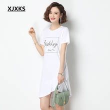Xjxks camiseta longa feminina, moderna, irregular, verão 2020, confortável, algodão, top longo feminino 2024 - compre barato
