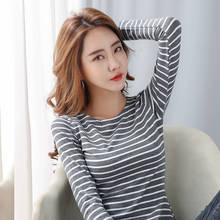 6 Colors Long Sleeve Cotton Striped Women T Shirt Spring Summer Casual Korean Style Tops Female Plus Size Black White Grey Red 2024 - buy cheap
