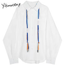 Yitimuceng-blusa blanca con botones para mujer, camisa holgada de manga larga con cuello vuelto, Tops informales con una hilera de botones, primavera 2021 2024 - compra barato
