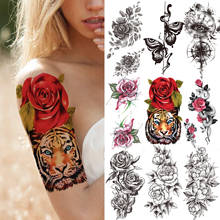 Tatuaje temporal 3D de tigre Rosa rojo para mujeres y niñas, tatuajes de mariposa, brújula, ojo, pegatina, flor de serpiente, tatuajes falsos de alta calidad 2024 - compra barato