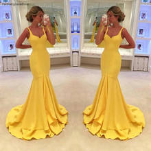 Vestido de noche largo amarillo de sirena sin mangas, vestido de fiesta Formal Simple hecho a medida, talla grande 2024 - compra barato