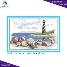 Joy Sunday Lighthouse Embroidery F548 14CT 11CT Counted and Stamped Home Decor Shells Of The Lighthouse Cross Stitch Kit 2024 - купить недорого