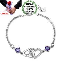 OMHXZJ Wholesale Fashion High Quality AAA Zircon Amethyst 925 Sterling Silver Gift Women Shining Heart Bracelets Bangles SZ43 2024 - купить недорого