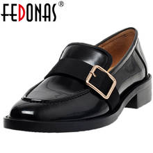 FEDONAS New Concise Women Solid Color Cow Patent Leather Metal Buckle Strap Shoes Low Heel Shallow Casual Slip-On Shoes Woman 2024 - buy cheap