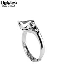 Uglyless Real 925 Silver Animals Lizard Gecko Rings for Women Glossy Silver Open Rings Handmade Frog Bijoux Fine Jewelry R1050 2024 - buy cheap