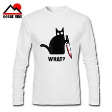 3D Cat What Funny Black Cat Long Sleeves witness Shirt Murderous Cat With Knife Black T-Shirt M-Xxxl Loose Size Top Killer Tees 2024 - buy cheap