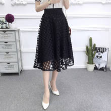 Hollow Out Lace Summer Skirts for Women Elegant High Waist Casual Office Ladies Midi Skirt Zipper A Line Elastic Swing 2021 New 2024 - buy cheap