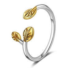 Gold Color Leaves Open Rings for Women Girls 925 Sterling Silver Wedding Rings Adjustable Knuckle Finger Jewelry 2024 - buy cheap