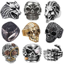 Free Fan Retro Gothic Punk Men Rings Trendy Skull Wolf Lion Dragon Male Rings Band Jewelry Boy Hoop Halloween Accessories 2024 - buy cheap