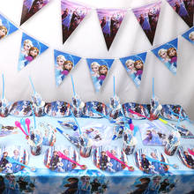 Enfeites de festas de aniversário de menina, frozen, canudinhos, pratos, toalha e copos de papel da princesa elsa e anna, decoração de festa 2024 - compre barato
