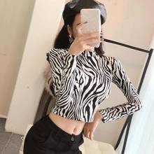 Fashion Women Sexy High Street Zebra Leopard Print Shirts Turtleneck Long Sleeve Stretch Top 2024 - buy cheap