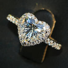 Anel feminino de ouro branco au585 14k, diamantes de moissanite 1 2 3 4 5 quilate, coração, elegante, festa de casamento, anel de aniversário de noivado 2024 - compre barato