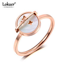 Lokaer design moderno rosa ouro estrela anéis de casamento de aço inoxidável titânio branco shell anéis para mulheres presentes de noivado r19068 2024 - compre barato