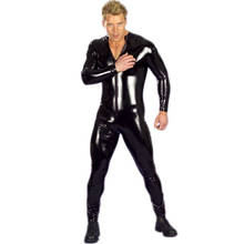 Man Sexy Faux Leather One-piece Skinny Jumpsuit Mens Long Sleeve Crotchless Catsuit PVC Leather Bodysuit Zentai Suit Gay Costume 2024 - buy cheap